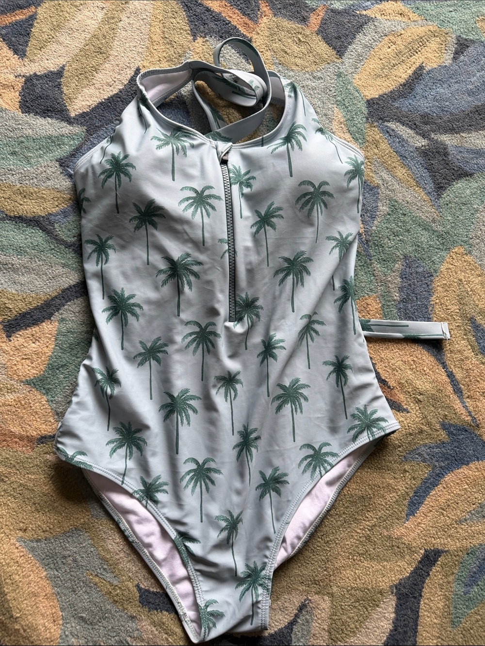 Honeysuckle swim size med Palm Tree Print One-Piece Swimsuit - Light Blue/Green